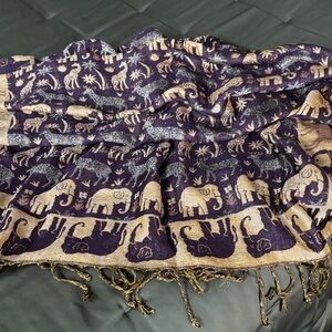 Elephant Patterned Purple and Gold Scarf
